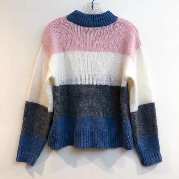 Rebecca Minkoff Striped Colorblock Crew Neck Tight Knit Pullover Sweater Small - Picture 9 of 9